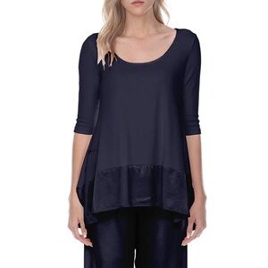 NEW PJ Harlow Kiki Rib Knit Satin Trim Top Size XS Navy Blue Sleep Luxury NWT